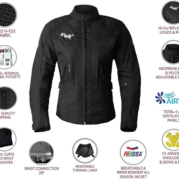 Women's HWK Stunt Motorcycle Jacket – CE Armor, Water-Resistant, Thermal Lining - Picture 2 of 6